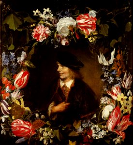 Jan Lievens and Jan van den Hecke - Portrait of a Young Man in Flower Garland. Free illustration for personal and commercial use.