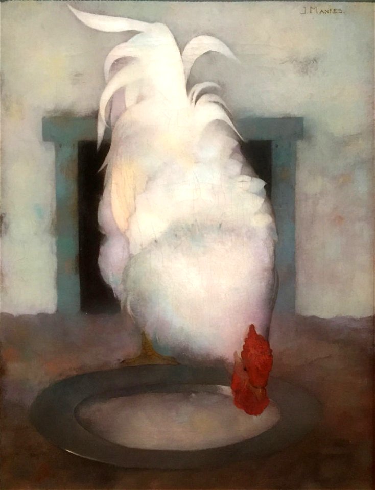 Jan Mankes, Haan (Wyandotte) met tinnen schotel