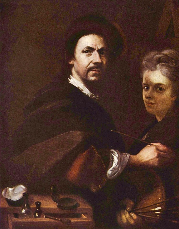 Jan Kupecký - Vlastní podobizna umělce malujícího portrét manželky (1711)