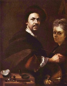 Jan Kupecký - Vlastní podobizna umělce malujícího portrét manželky (1711)