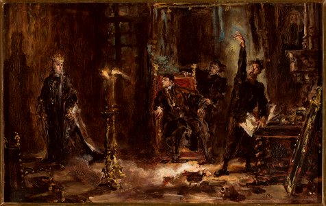 Jan Matejko - Twardowski conjuring the spirit of Barbara for Sigismund Augustus, sketch - MP 1247 - National Museum in Warsaw. Free illustration for personal and commercial use.
