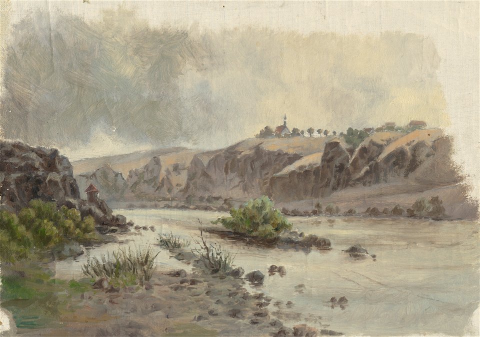 Jan Novopacký - Church on a Bank above a River - O 3570 - Slovak National Gallery
