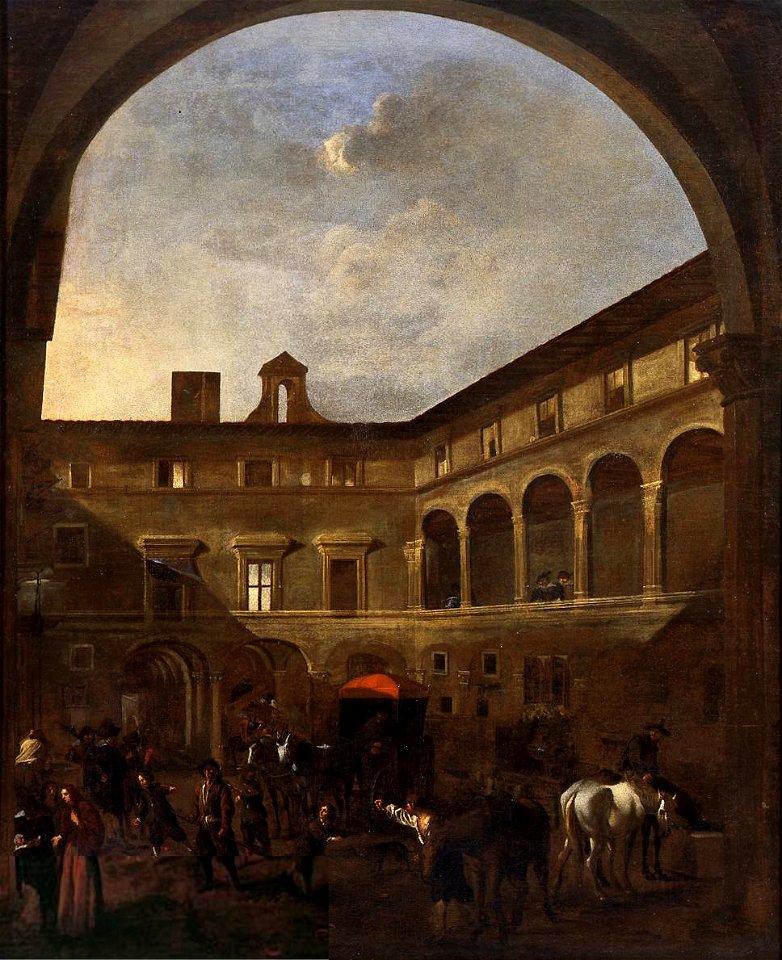 Jan Miel - The Courtyard of Palazzo Nardini in Rome