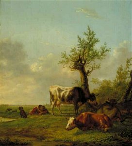 Jan Kobell (II) - Landschap met koeien en slapende herdersjongen met hond - 1409 (OK) - Museum Boijmans Van Beuningen