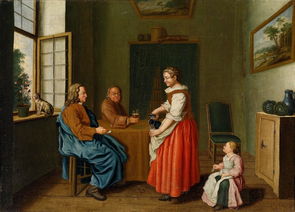 Jan Jozef Horemans II (circle) Interieur mit zwei Männern und einer Magd