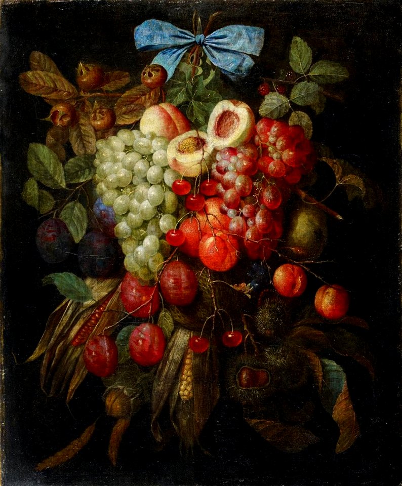 Jan Pauwel Gillemans (I) - Fruit garland with a blue ribbon 1