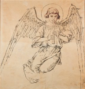 Jan Matejko - Karton do polichromii Kościoła Mariackiego - Postać anioła grającego na flecie - MNK IX-134 - National Museum Kraków