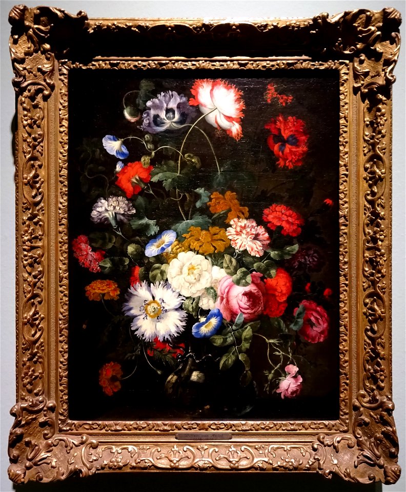 Jan Peter Brueghel - Blumenstilleben in einer Glasvase, um 1660 (ehemals Willem van Aelst zugeschrieben - siehe Rahmenschild)