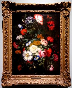 Jan Peter Brueghel - Blumenstilleben in einer Glasvase, um 1660 (ehemals Willem van Aelst zugeschrieben - siehe Rahmenschild)
