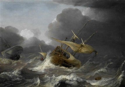 Jan Porcellis Dutch Ships in a Gale. Free illustration for personal and commercial use.