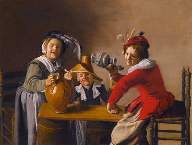 Jan Miense Molenaer - Three Children drinking and Making Mischief 038L14034 7GHFX