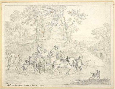 Jan Peeter Verdussen - A peasant family crossing a ford in a cart