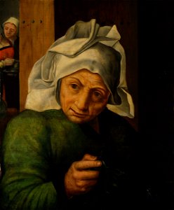 Jan Sanders van Hemessen - Old woman with a jug in her hand. Free illustration for personal and commercial use.