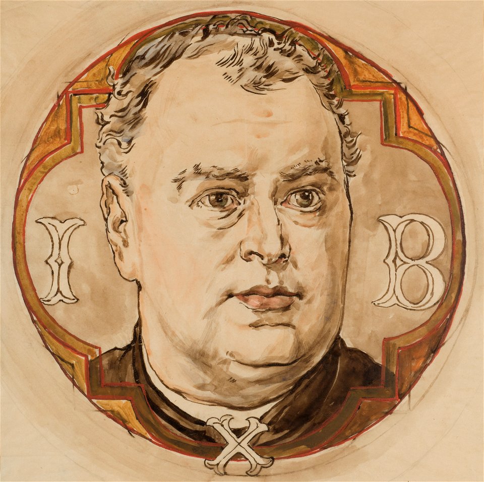 Jan Matejko - Karton do polichromii Kościoła Mariackiego - Głowa męska i litery I, B, X (ks. Jan Bukowski) - MNK IX-107 - National Museum Kraków