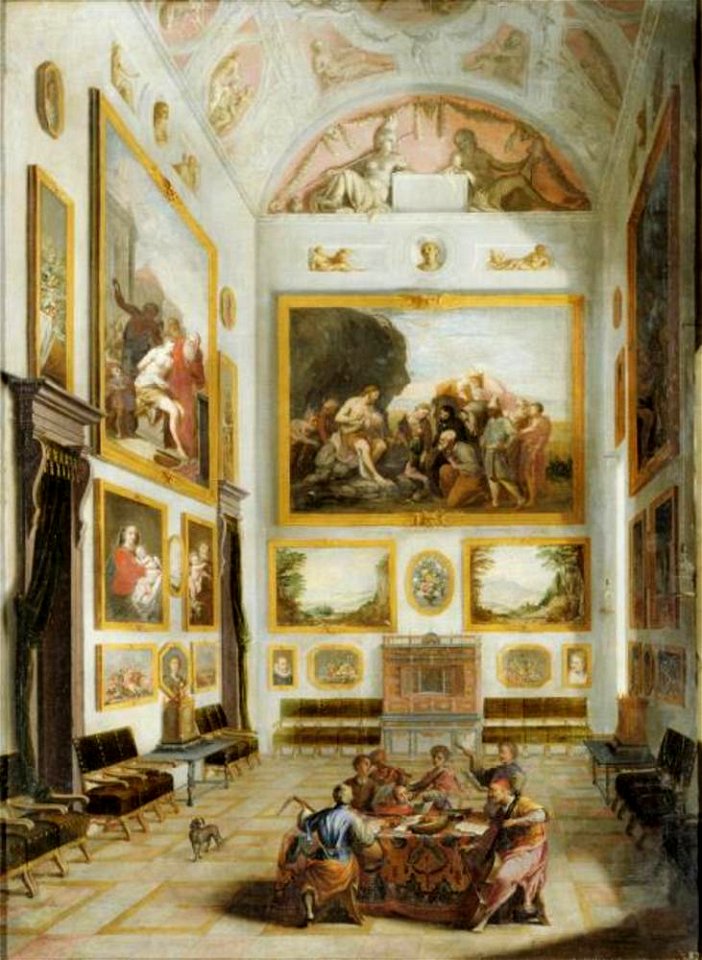 Jan Onghers - Interieur met schilderijenverzameling en musici rond een tafel - Gal.-Nr. 1992 - Staatliche Kunstsammlungen Dresden
