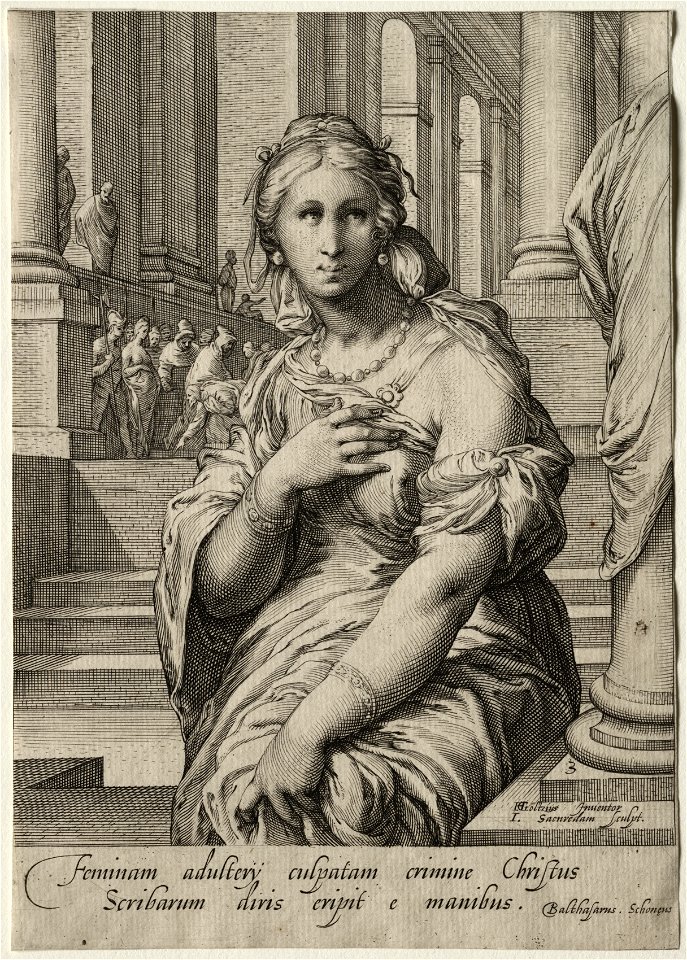Jan Saenredam (Dutch, 1565-1607) - Heroines of the New Testament, The Woman Taken in Adultery - 1973.131.6 - Cleveland Museum of Art
