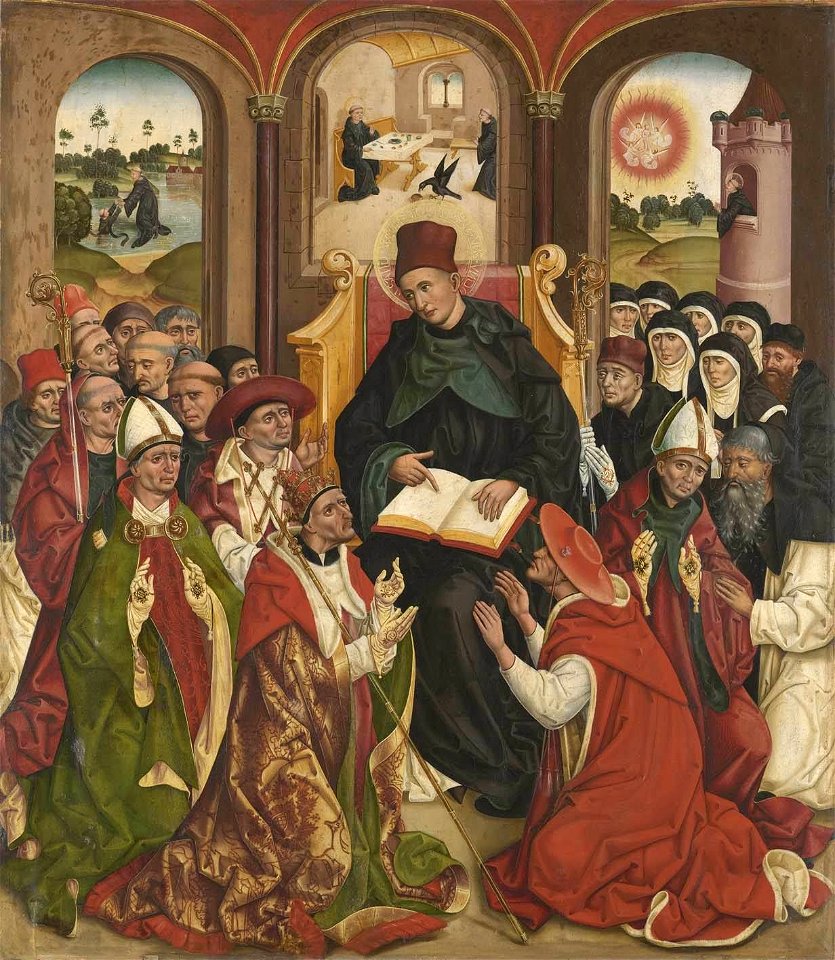 Jan Polack - Weihenstephaner Altar, Der hl. Benedikt als Vater des abendländischen Mönchtums Rückseite, Kreuzannagelung Christi - 1397 - Bavarian State Painting Collections