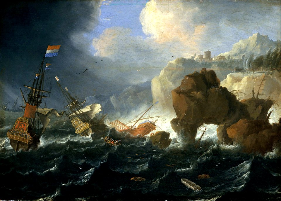 Jan Peeters (I) - Ships and a Galley Wrecked on a Rocky Coast