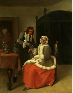 Jan Steen - Lovers at Wine L07033-7-lr-1. Free illustration for personal and commercial use.