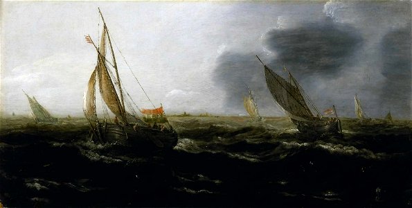 Jan Porcellis - Dutch Vessels in a Strong Breeze. Free illustration for personal and commercial use.
