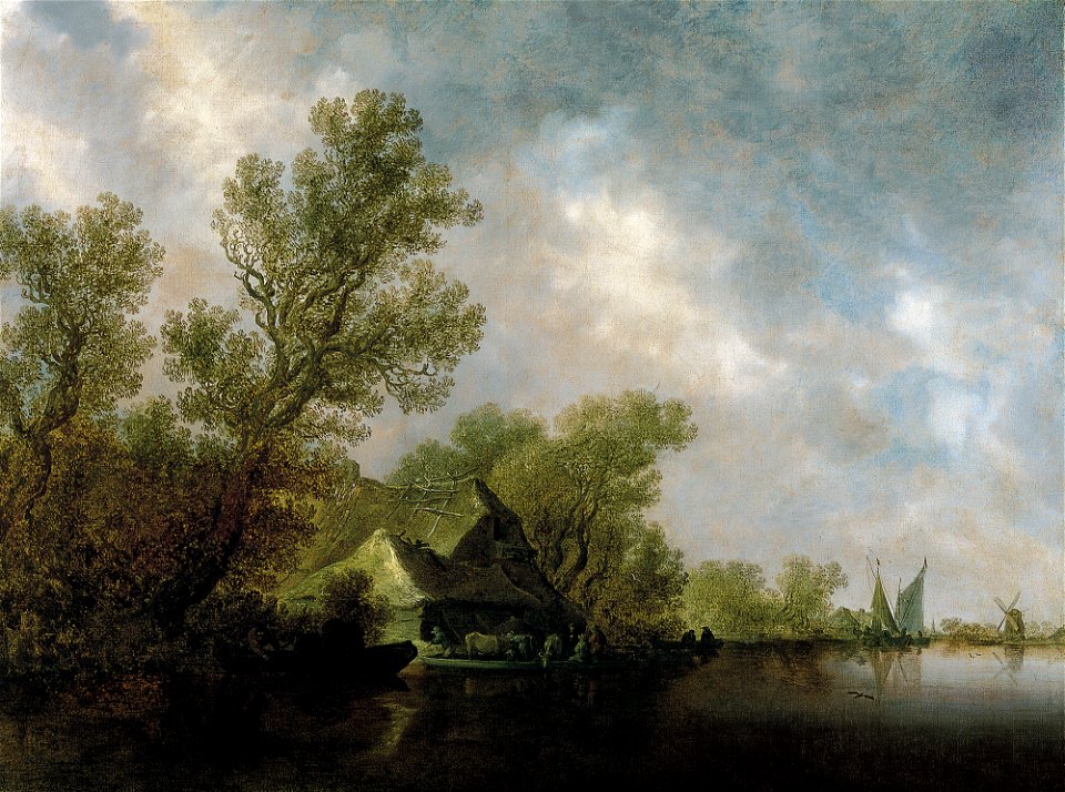 Jan Josephsz. van Goyen - Rivierlandschap met Ferry en huisjes