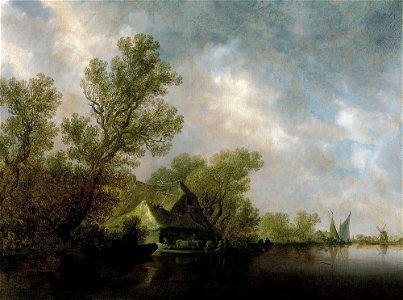 Jan Josephsz. van Goyen - Rivierlandschap met Ferry en huisjes