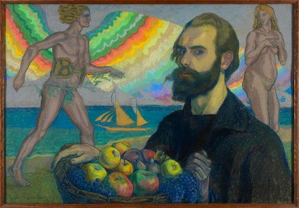 Jan Rembowski - Autoportret z koszem owoców na tle morza