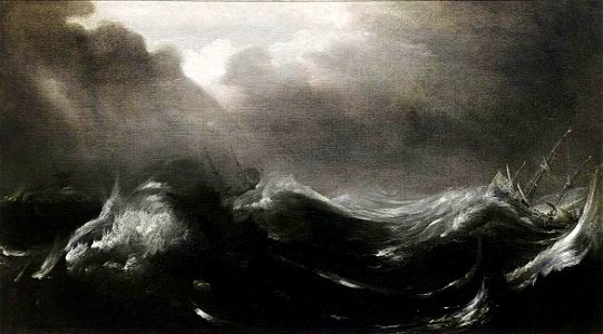 Jan Porcellis - Shipping in Stormy Seas - WGA18154. Free illustration for personal and commercial use.