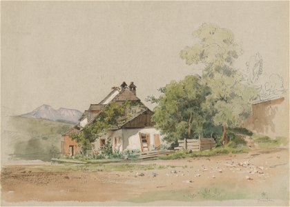Jan Novopacký - Village Cottage - K 6368 - Slovak National Gallery. Free illustration for personal and commercial use.
