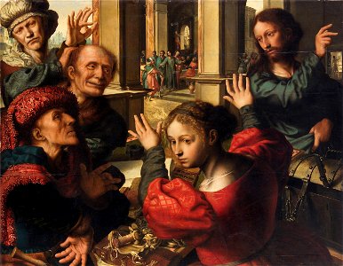 Jan Sanders van Hemessen - The Calling of Saint Matthew (1539-1540). Free illustration for personal and commercial use.