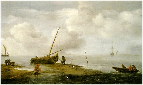 Jan Porcellis - Zeegezicht met mosselvissers op een zandbank - BHC0719 - Royal Museums Greenwich