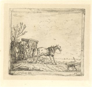 Jan Peeter Verdussen - Cart with urinating horse in a landscape