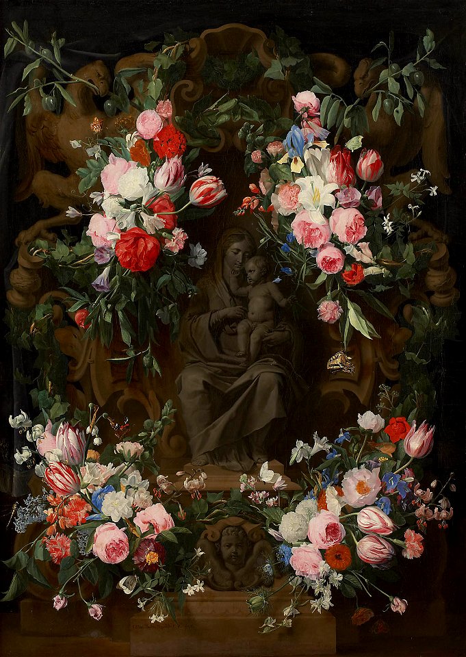 Jan Philip van Thielen and Erasmus Quellinus (II) - Garlands of Flowers surrounding a Sitting Madonna