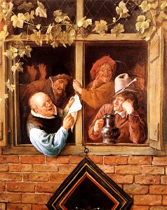 Jan Steen - Rhetoricians at a Window - WGA21729. Free illustration for personal and commercial use.