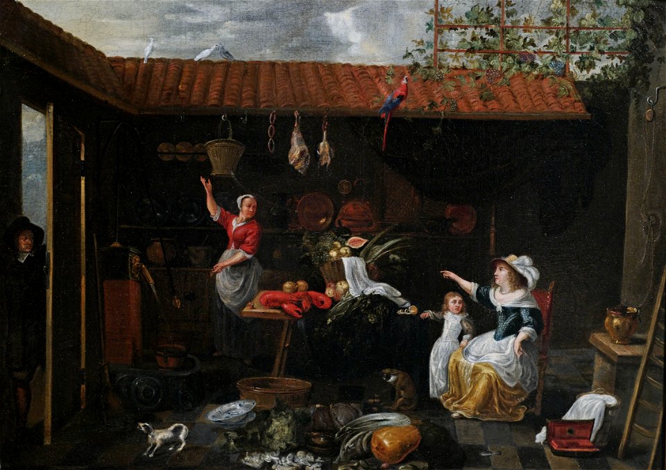 Jan van Buken (attr) Hof mit Küchenvorräten