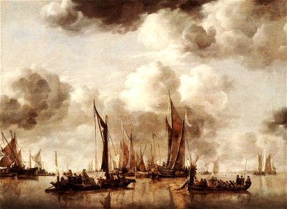 Jan van de Cappelle - Dutch Yacht Firing a Salvo - WGA4057. Free illustration for personal and commercial use.