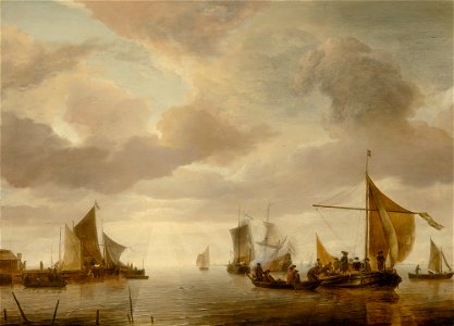 Jan van de Capelle - Shipping Scene in a Calm Sea 016N10007 7NLLV. Free illustration for personal and commercial use.