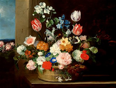 Jan van den Hecke - Flower Basket. Free illustration for personal and commercial use.