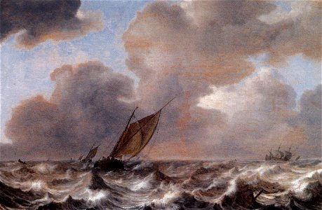 Jan Porcellis - Vessels in a Strong Wind - WGA18157. Free illustration for personal and commercial use.