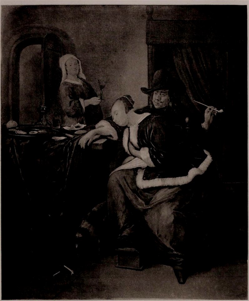 Jan Steen - Sleeping woman and smoking man with a servant