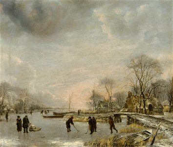 Jan van de Cappelle - Winter landscape with Kolf players 56 van de cappelle 528. Free illustration for personal and commercial use.