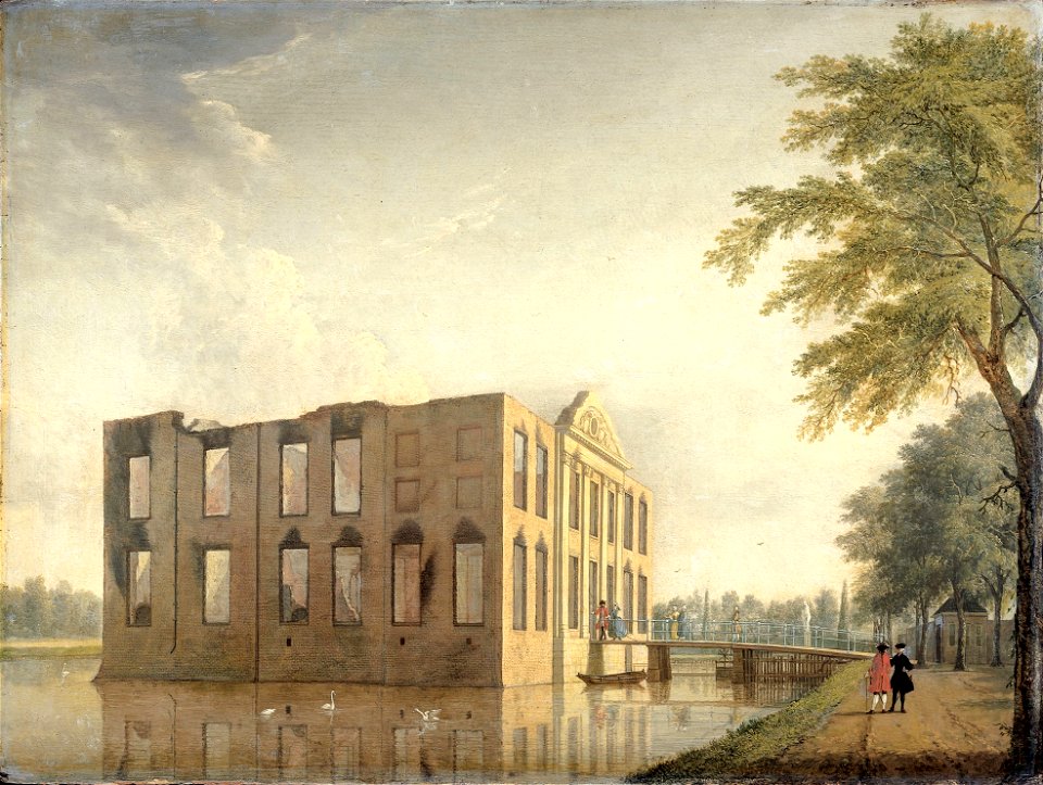 Jan ten Compe - Het slot Berckenrode te Heemstede na de brand van 4-5 mei 1747 zijaanzicht