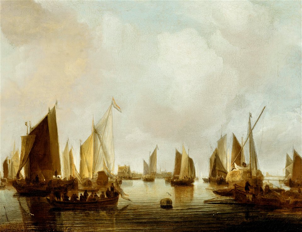Jan van de Cappelle - A yacht and other vessels in a calm in Dordrecht harbor 2020 NYR 19551 0029