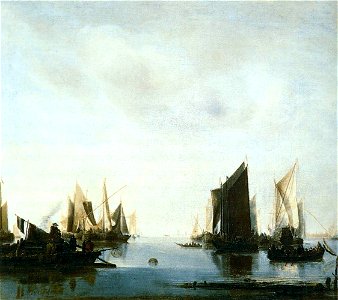 Jan van de Cappelle - Seascape with Sailing Boats - WGA4058. Free illustration for personal and commercial use.