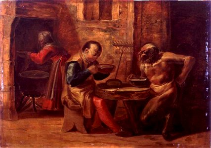 Jan van der Venne - Satyr and Peasant in a Tavern