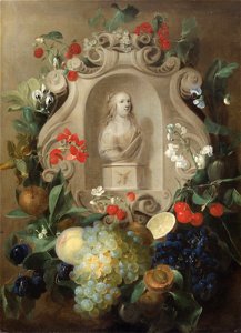 Jan van den Hecke - White Bust in a Flower and Fruit Garland. Free illustration for personal and commercial use.