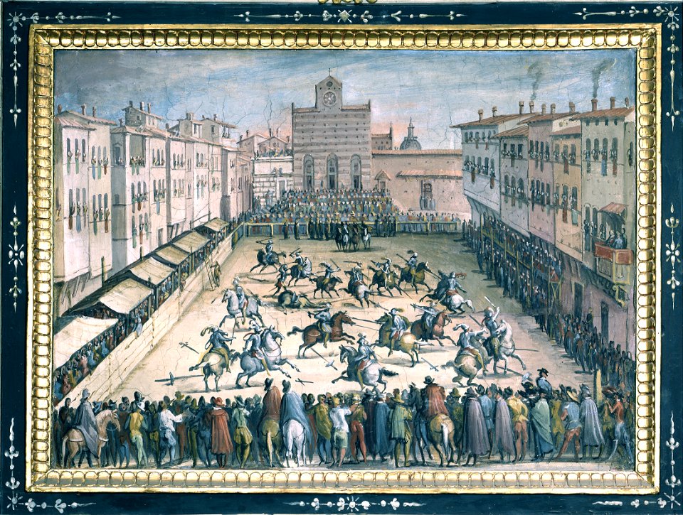 Jan Van der Straet (known as Giovanni Stradano) - Horse joust in Piazza Santa Croce - Google Art Project