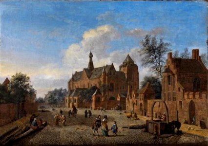 Jan van der Heyden en Johannes Lingelbach - Het kerkplein van Veere in Zeeland - 340 - Staatliche Kunsthalle Karlsruhe