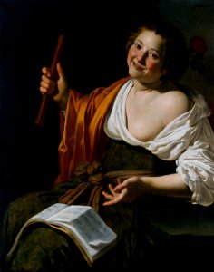 Jan van Bijlert - Girl with a flute - Google Art Project. Free illustration for personal and commercial use.