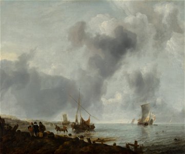 Jan van de Cappelle - Ships off the Coast - 820 - Mauritshuis. Free illustration for personal and commercial use.